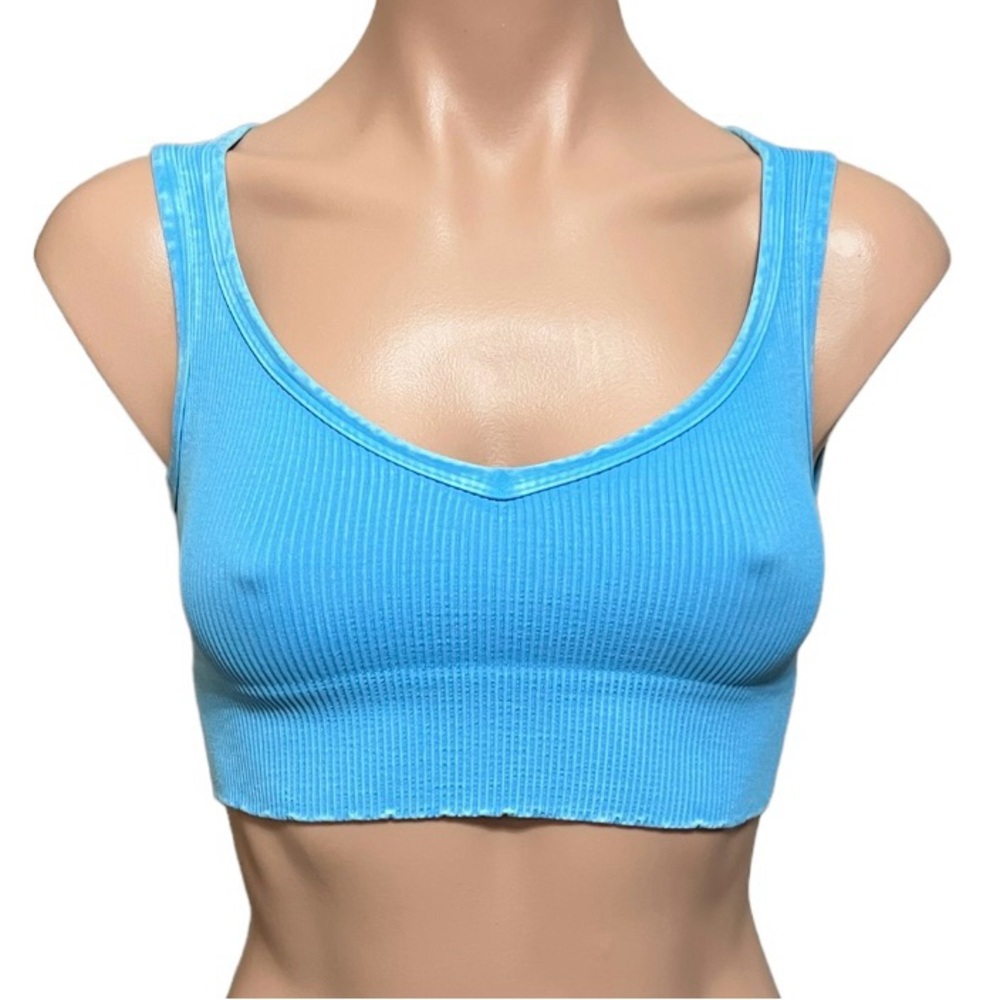 Free People Intimately Sky Blue Ribbed Crop Top NWOT